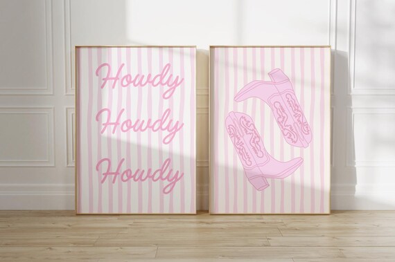 Pink Howdy and Cowgirl Boots Preppy Dorm Room Wall Decor Poster