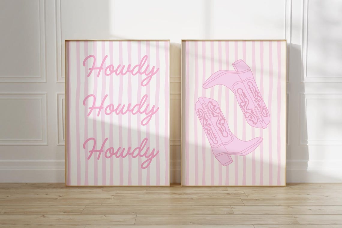 Pink Howdy and Cowgirl Boots Preppy Dorm Room Wall Decor Poster