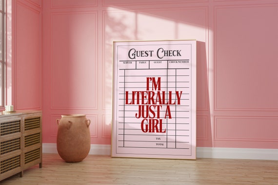 Literally Just A Girl Coquette Print Trendy Wall Art Guest Check Poster Print Retro Wall Art Trendy Art Dorm Room College