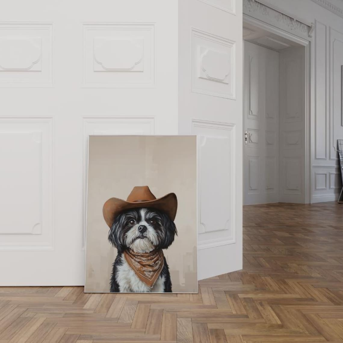 Shih Tzu Cowgirl Hat Neutral Western Art Print