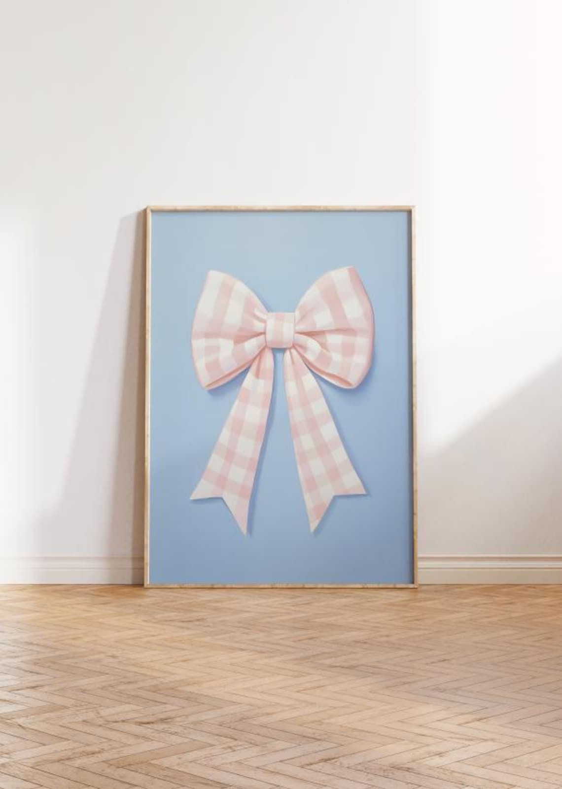 Pink Gingham Bow Print Preppy Nursery Wall Art