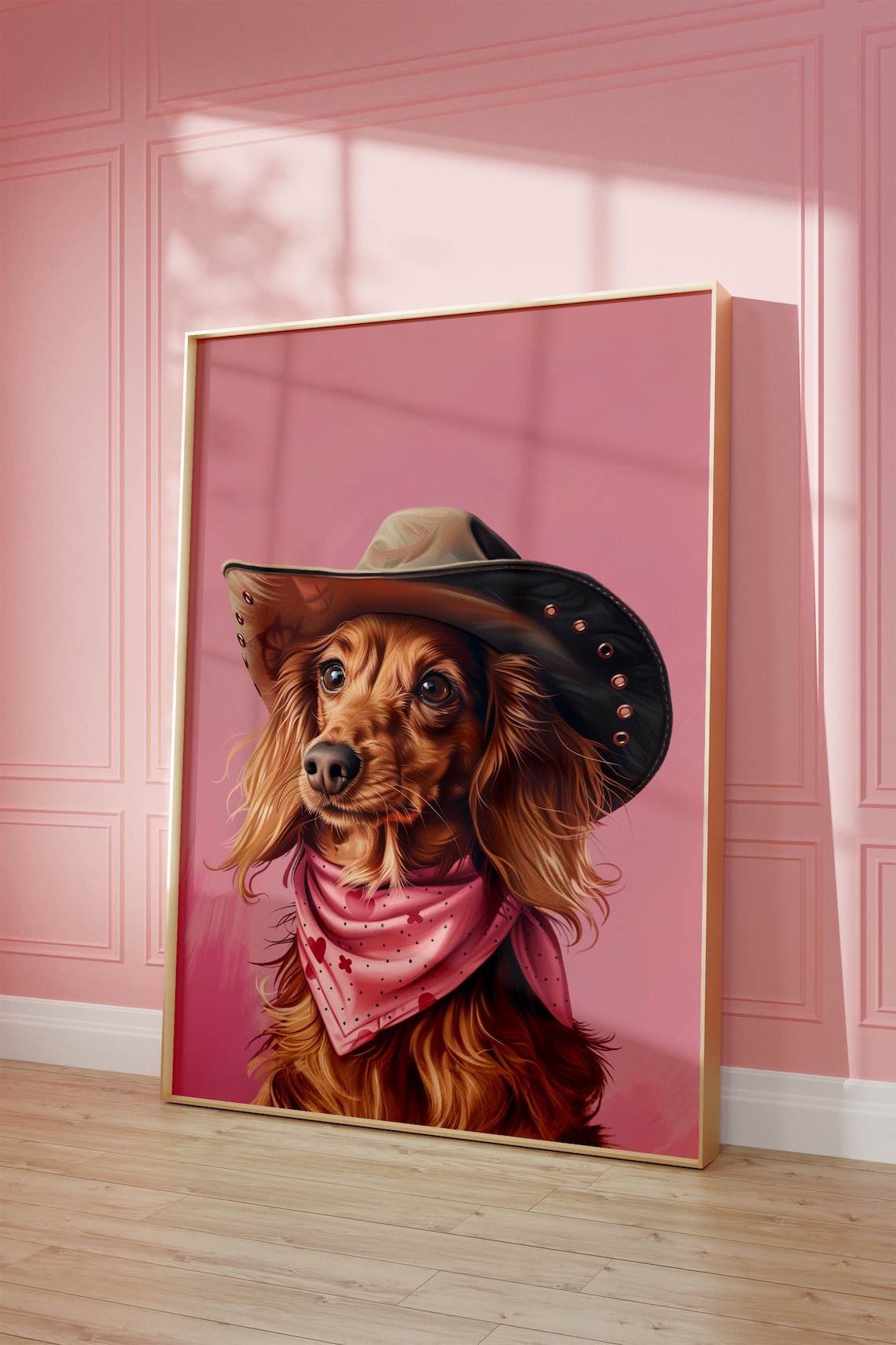 Dachshund Cowgirl Hat Print, Vintage Western Decor