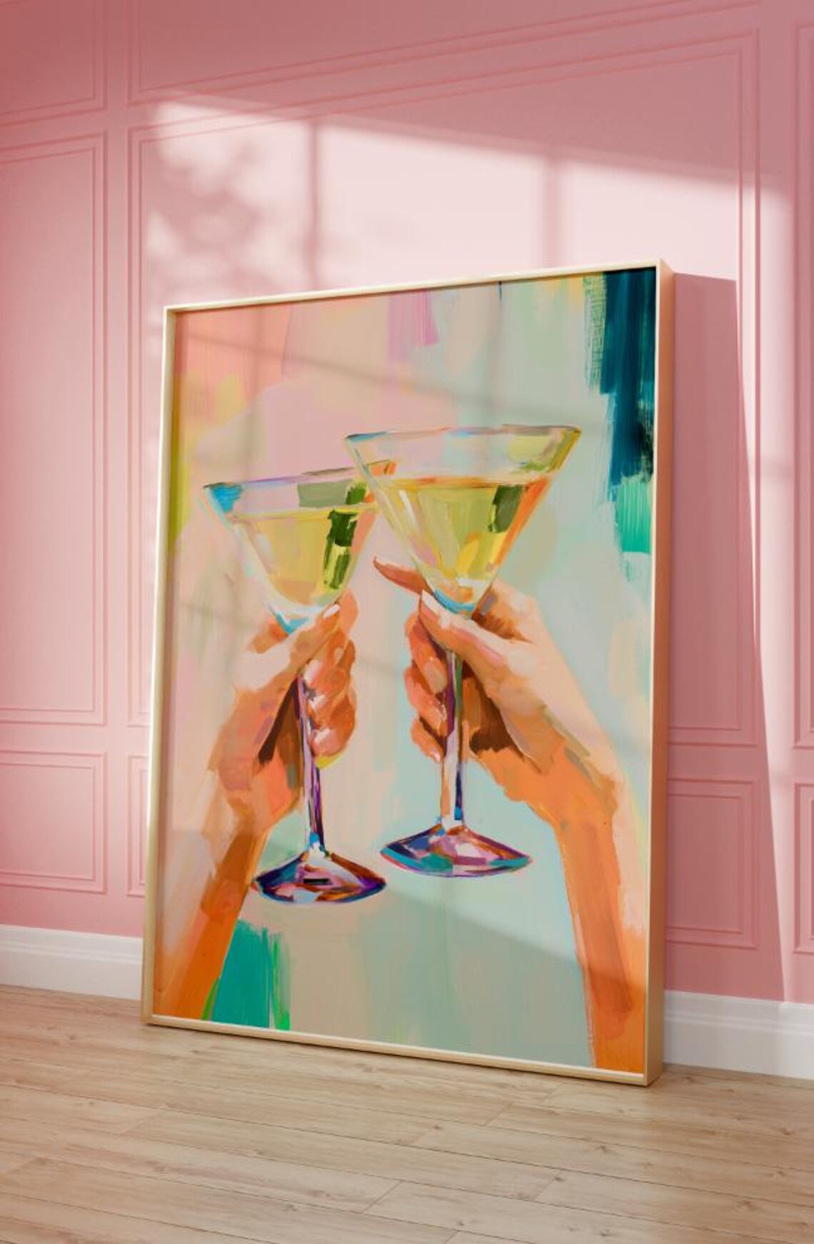 Martini Cheers Toast Painting Pastel Bar Cart Art Poster Dorm