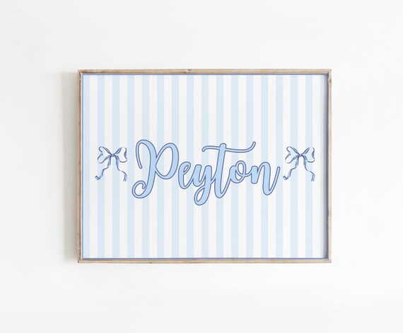 Peyton Script Name Bow Blue Stripe Chinoiserie Dorm Decor Poster