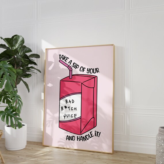 Funny Preppy Pink Trendy Retro Wall Art Bad Btch Print Pink Retro Wall Art Poster Trendy Pink Wall Prints Dorm Decor