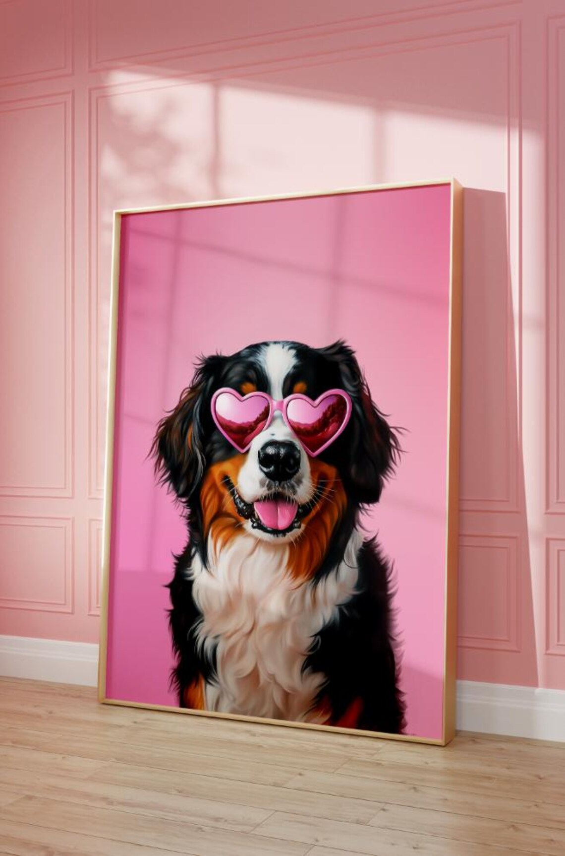 Pink Bernese Mountain Dog Art Print, Preppy Kids Decor
