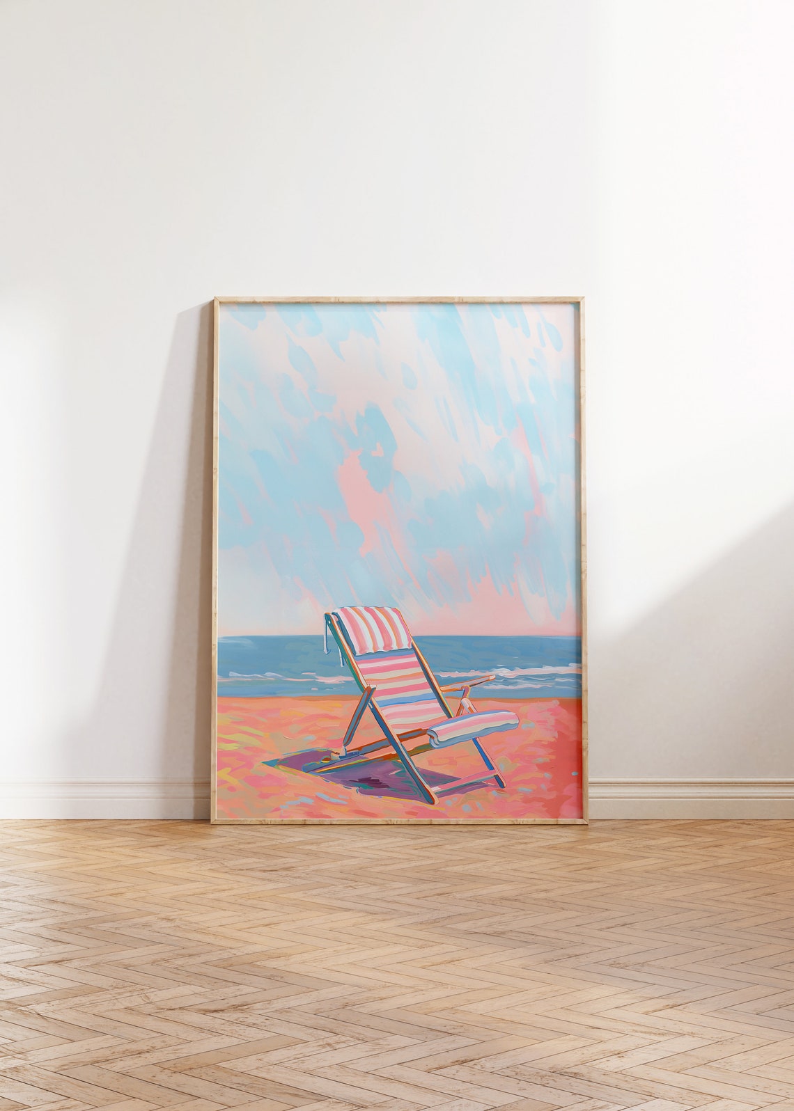 Striped Beach Chair Pastel Seaside Painting Coastal Decor Poster - Image 2