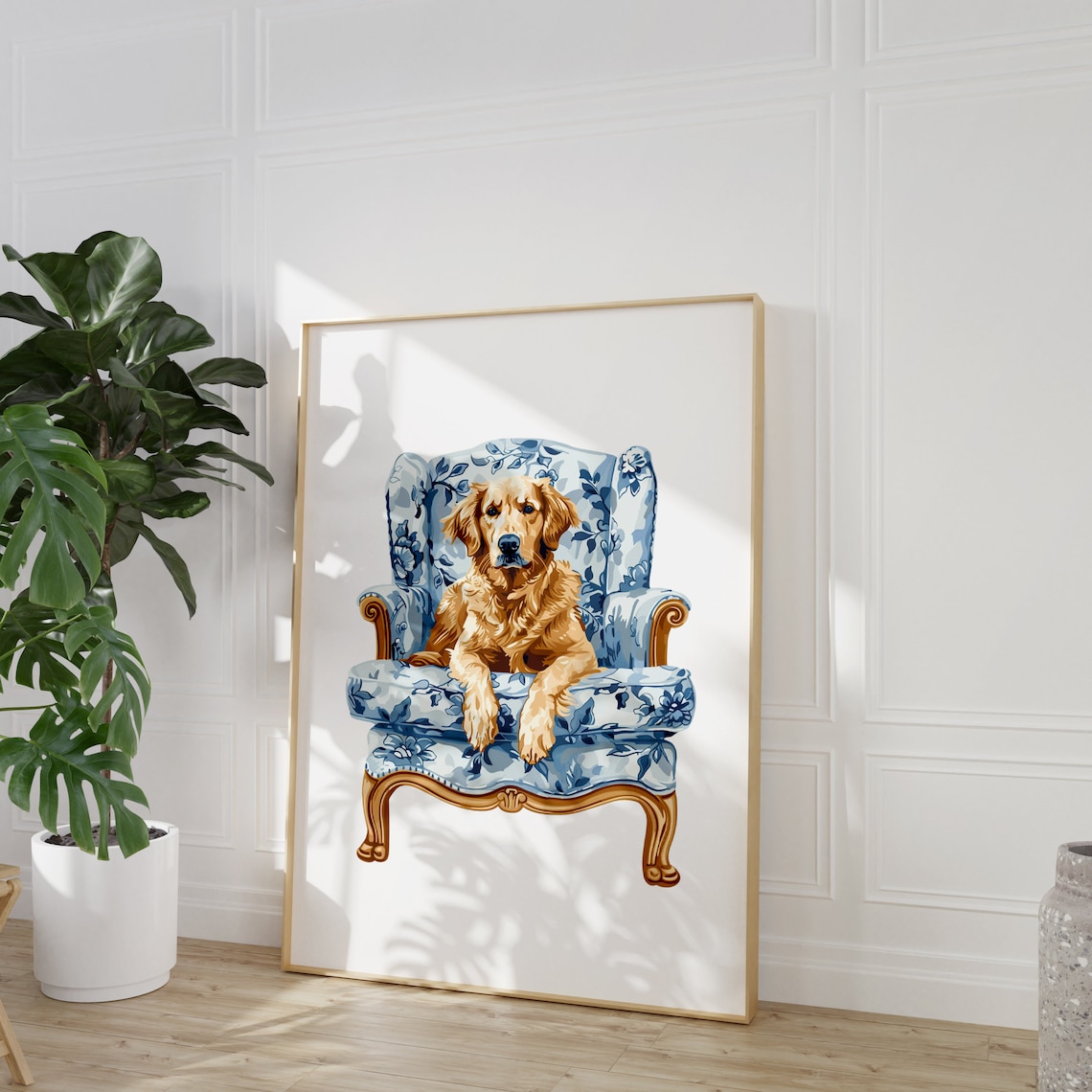 Golden Retriever Preppy Chinoiserie Art Print