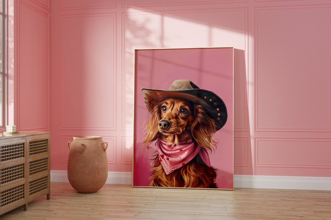 Dachshund Cowgirl Hat Print, Vintage Western Decor - Image 2