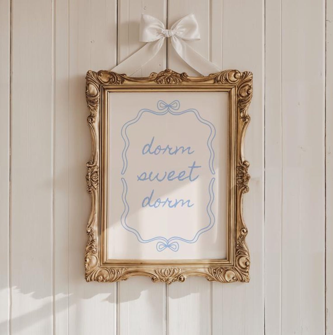Preppy Blue Dorm Art Print, Coastal Bow Decor