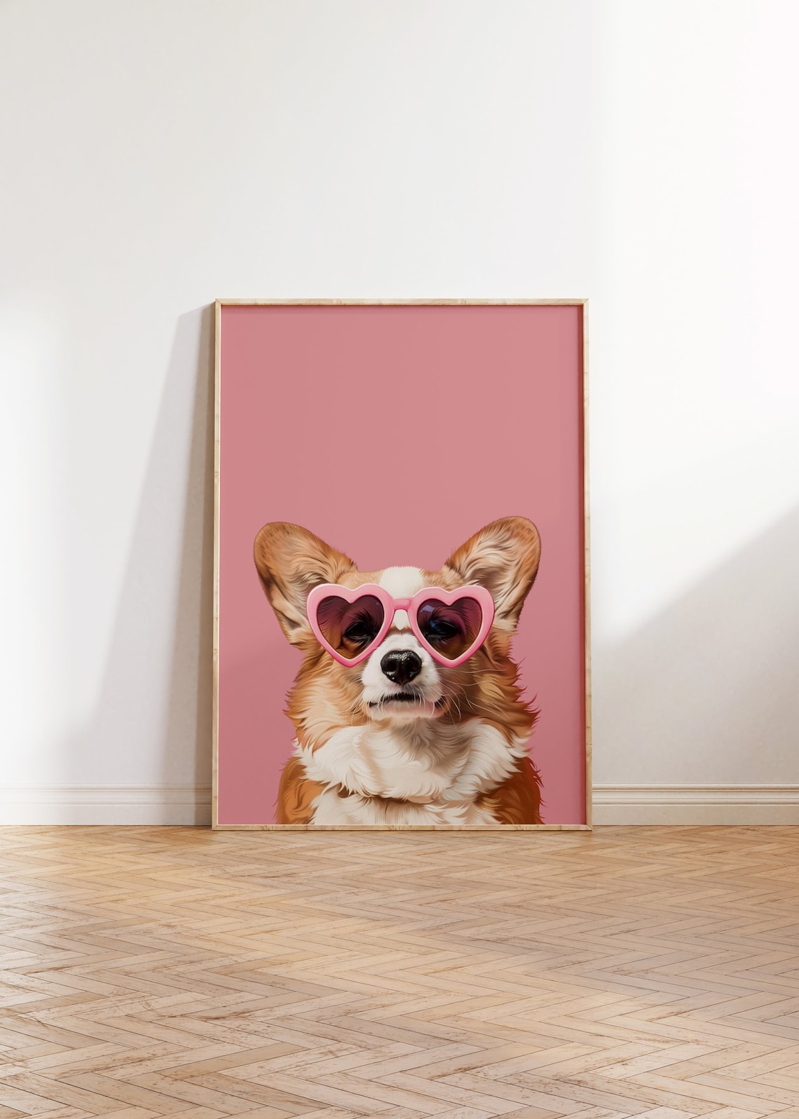 Pink Corgi Funky Preppy Art Print, Kids Room