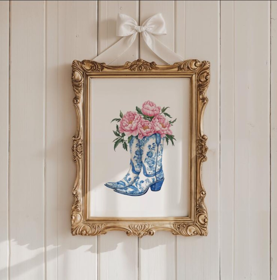 Preppy Chinoiserie Cowgirl Boots Art Print