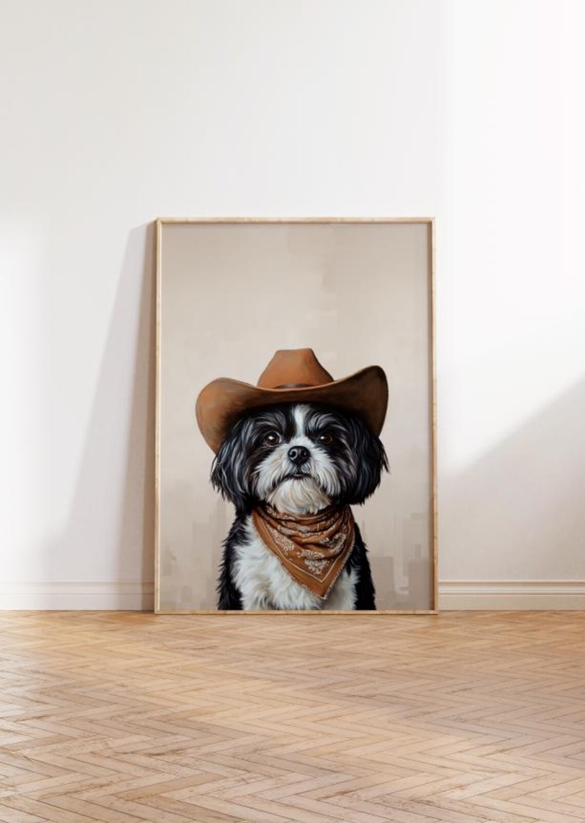 Shih Tzu Cowgirl Hat Neutral Western Art Print - Image 2