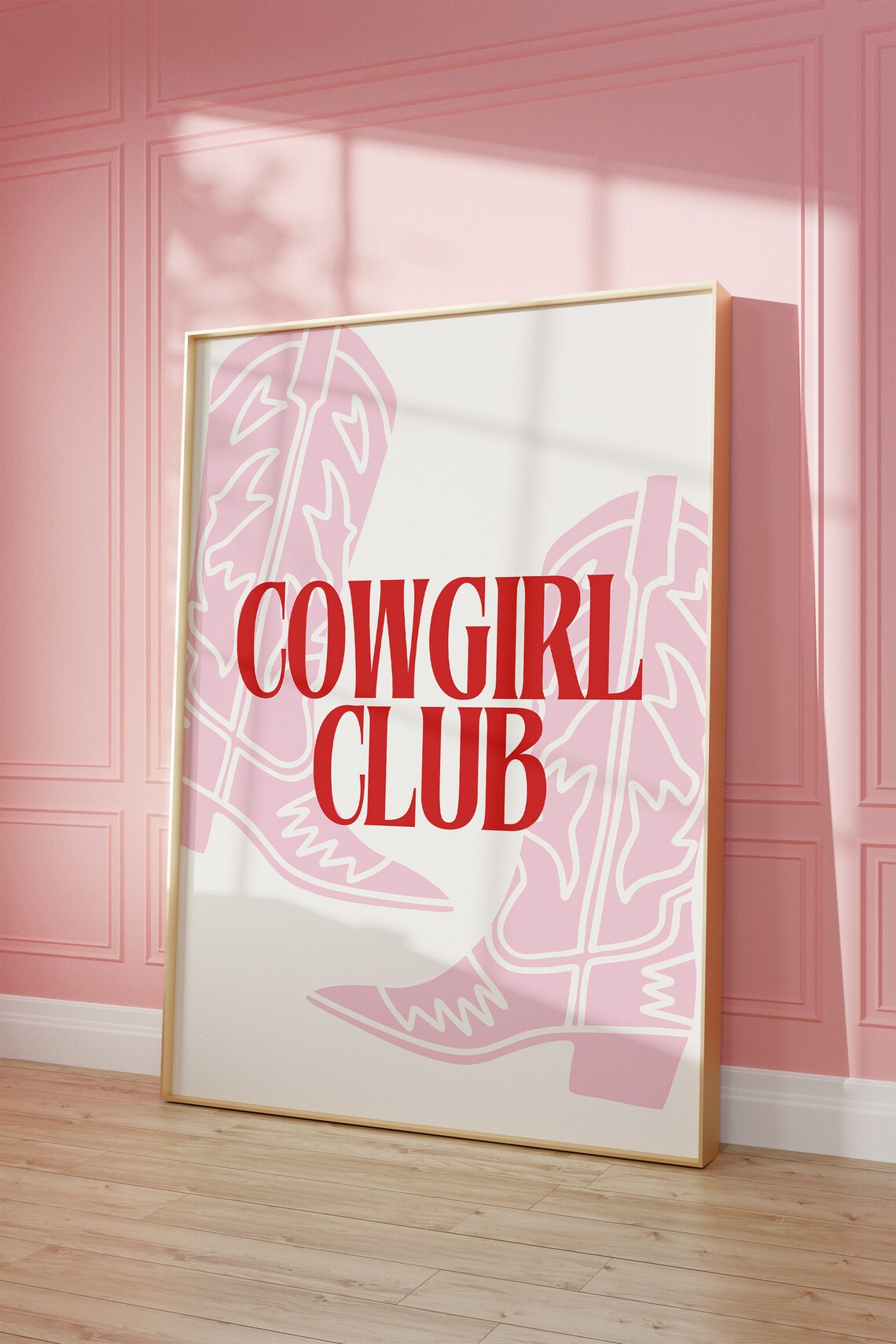 Cowgirl Club Red Text Pink Cowboy Boots Western Quote Poster