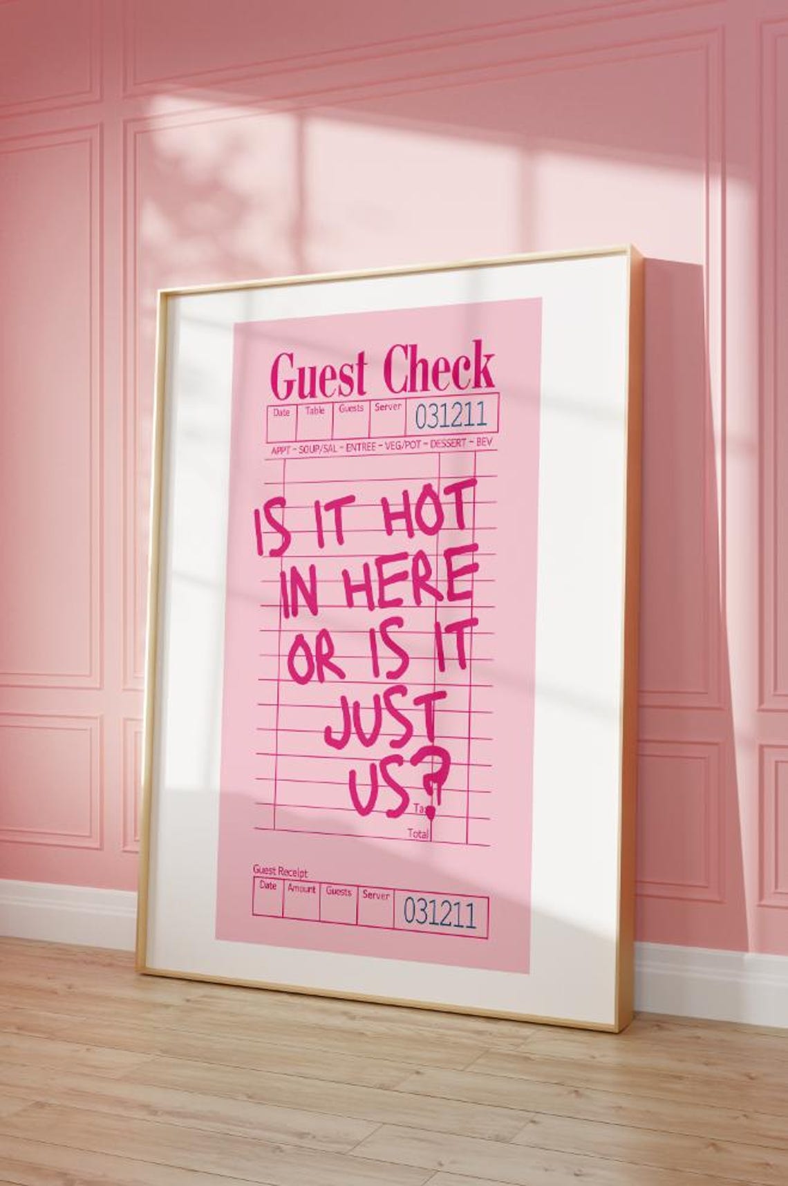 Pink Guest Check Funny Quote Print Trendy Dorm Bar Cart Decor