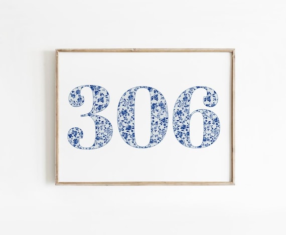 Blue Chinoiserie 306 Area Code Floral Minimalist Landscape Art Poster