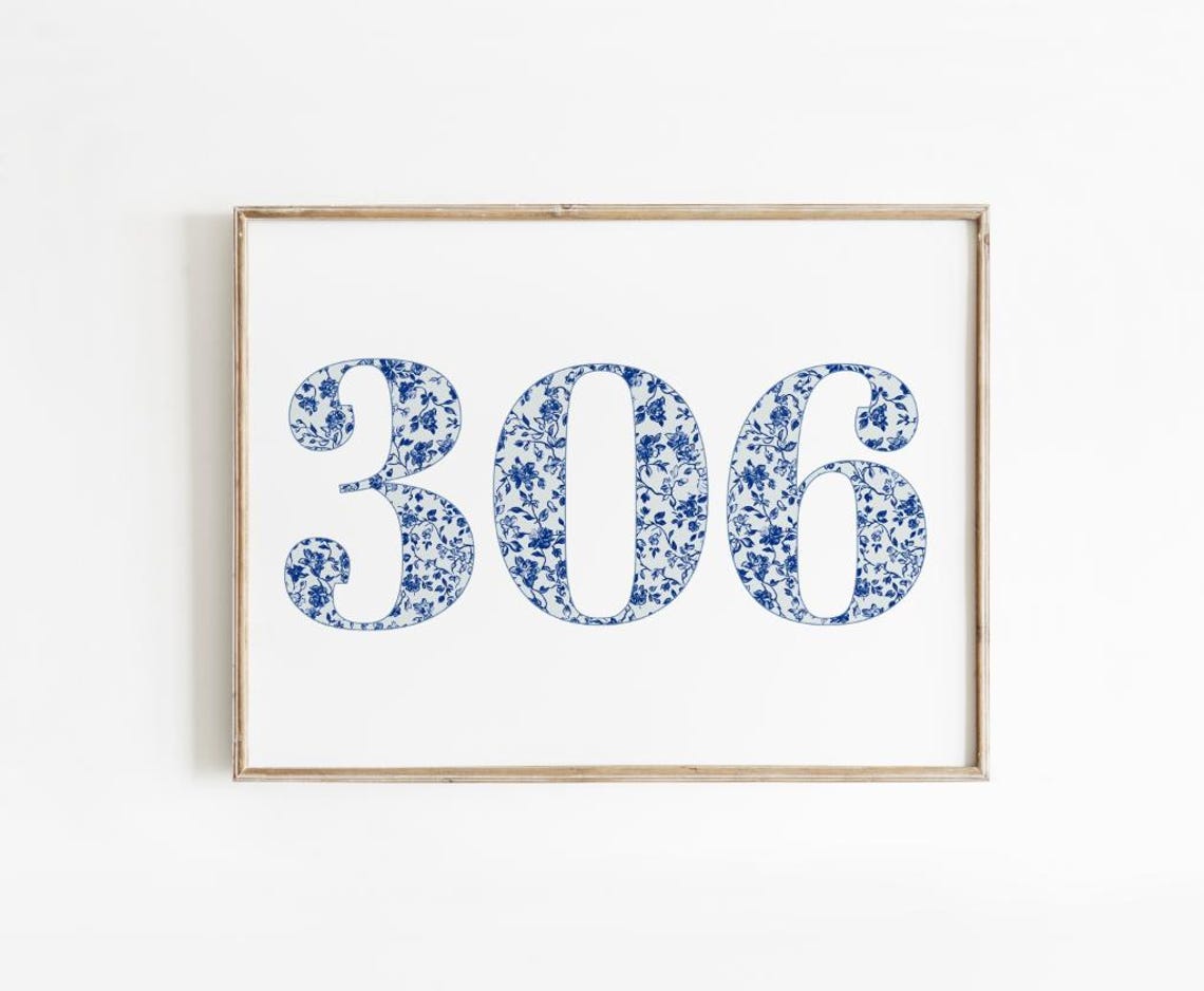 Blue Chinoiserie 306 Area Code Floral Minimalist Landscape Art Poster
