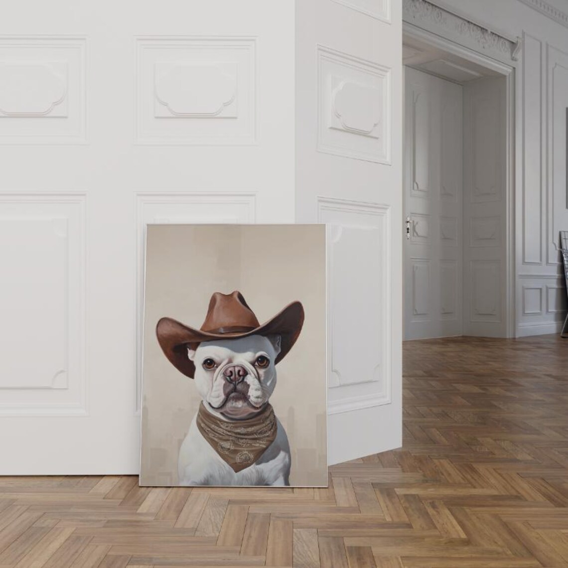 French Bulldog Cowboy Hat Bandana Western Dog Portrait Poster