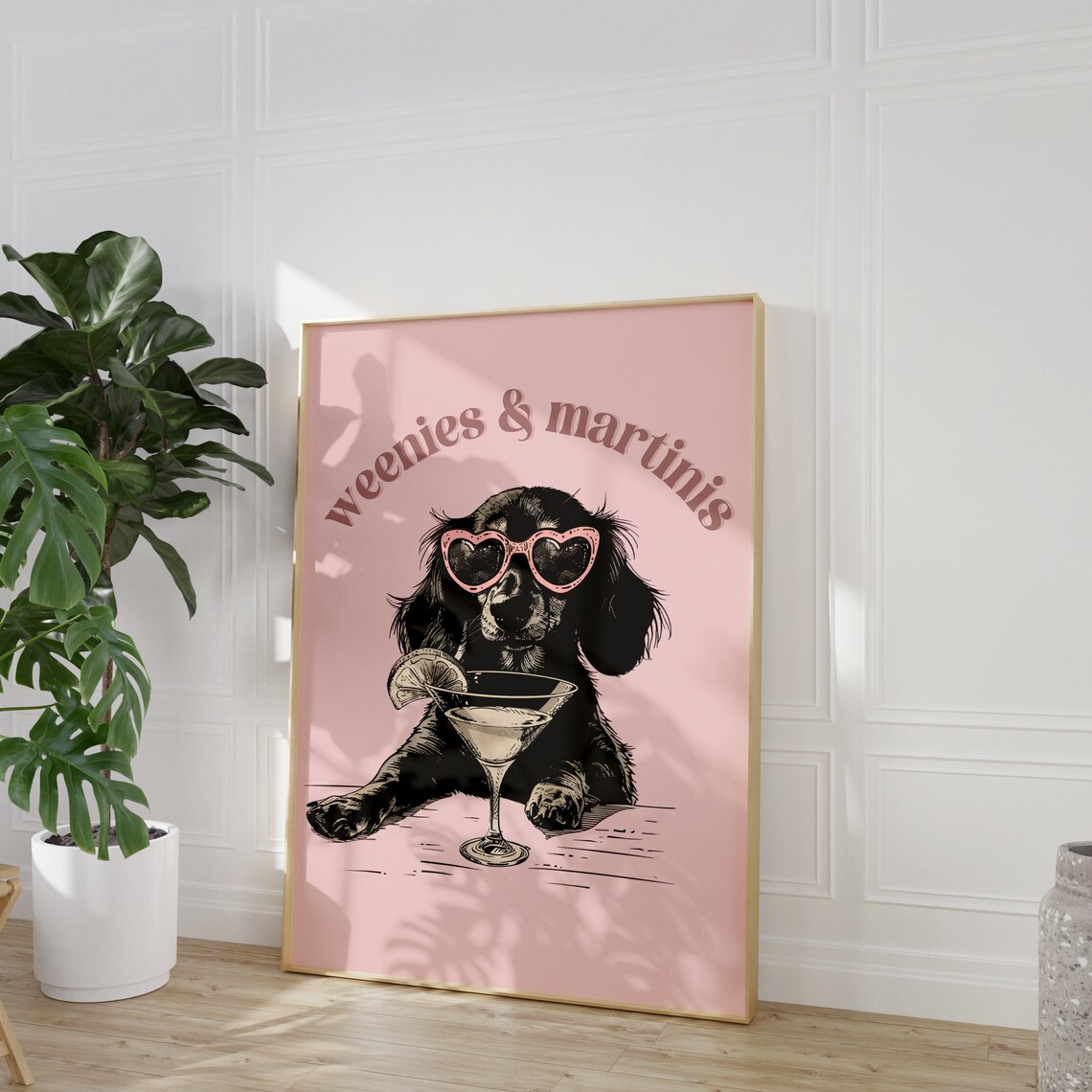 Pink Dachshund Funky Preppy Dog Bar Cart Art Print - Image 2