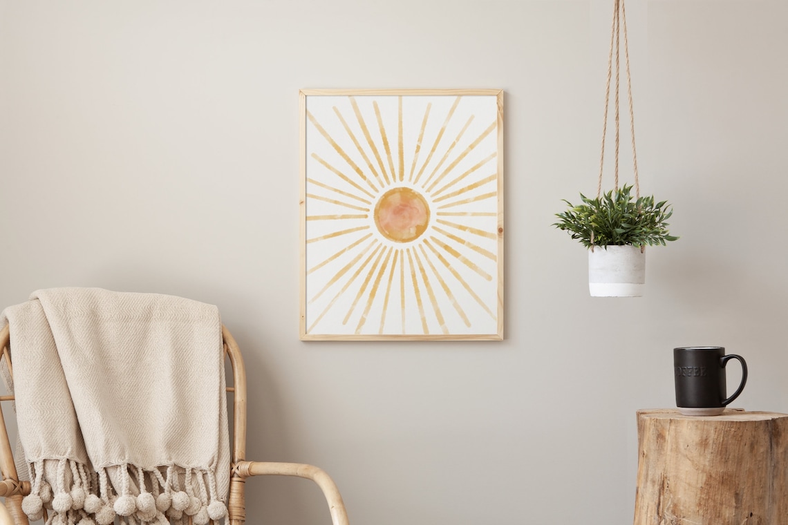 Boho Sun Poster, Watercolor Sunset Wall Art - Image 3