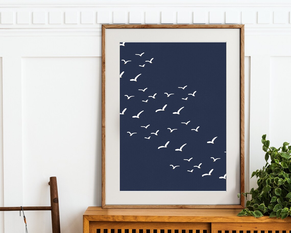 Seagull Print, Coastal Birds Flock Art Print - Image 3