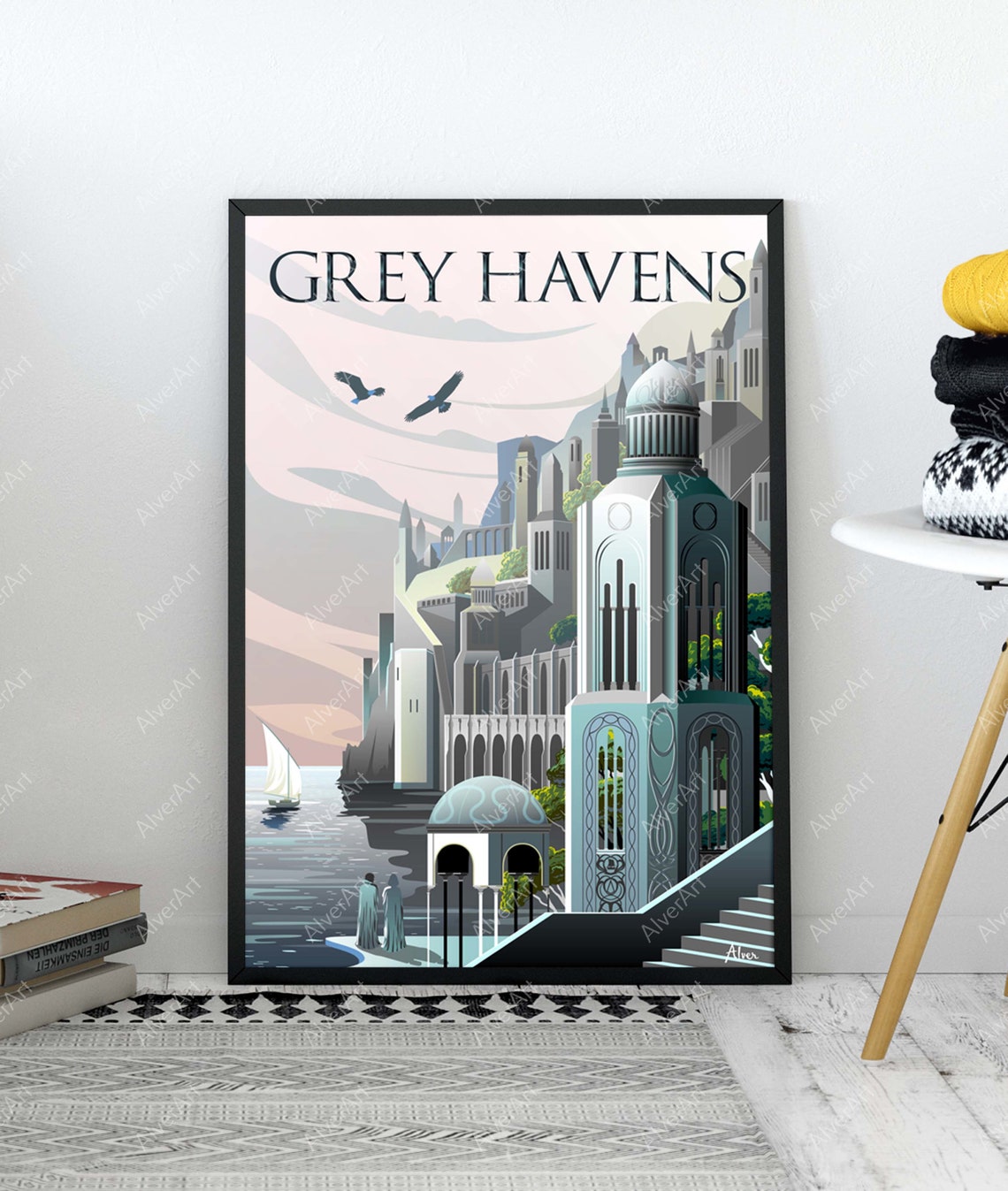 Grey Havens Elven Port Sailboat Lord Of The Rings Travel Poster - Image 3