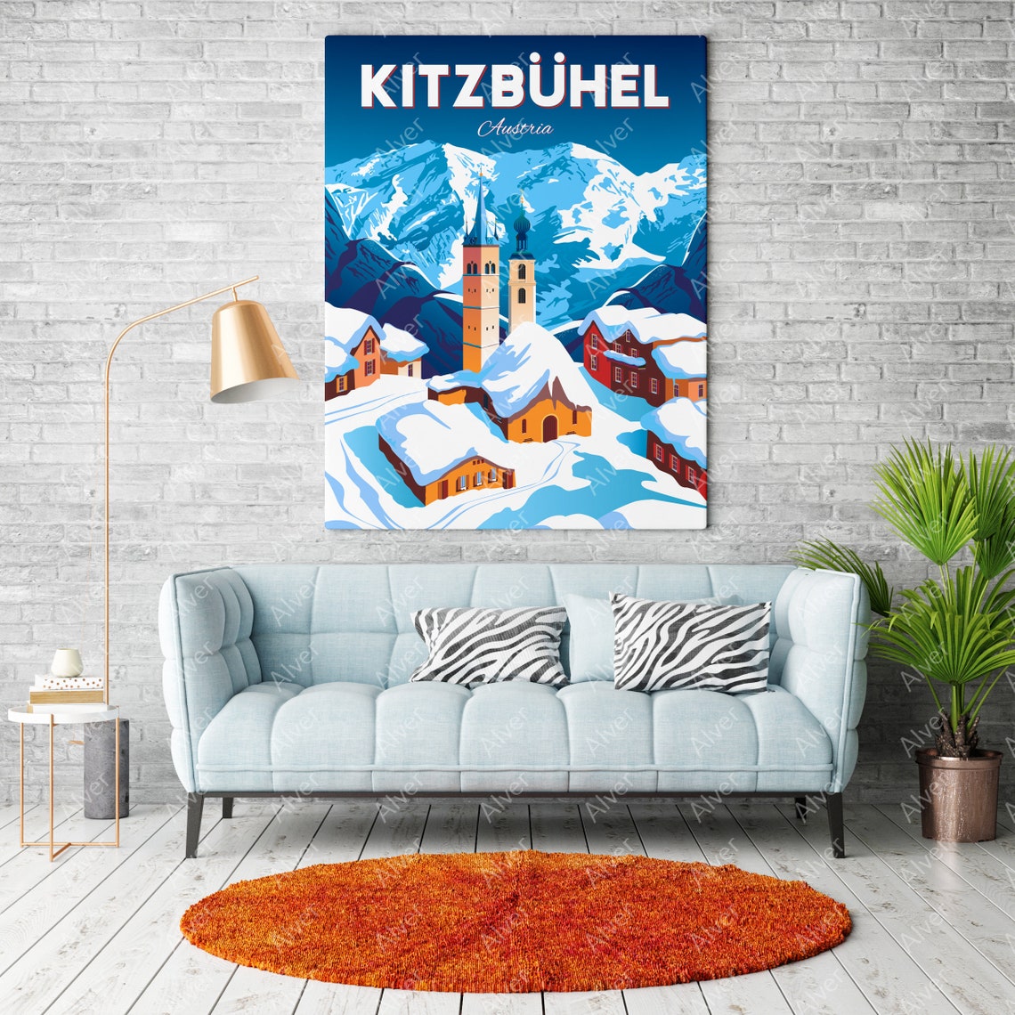 Kitzbuhel Austria Winter Ski Poster Snowy Alpine Village at Night - Image 2
