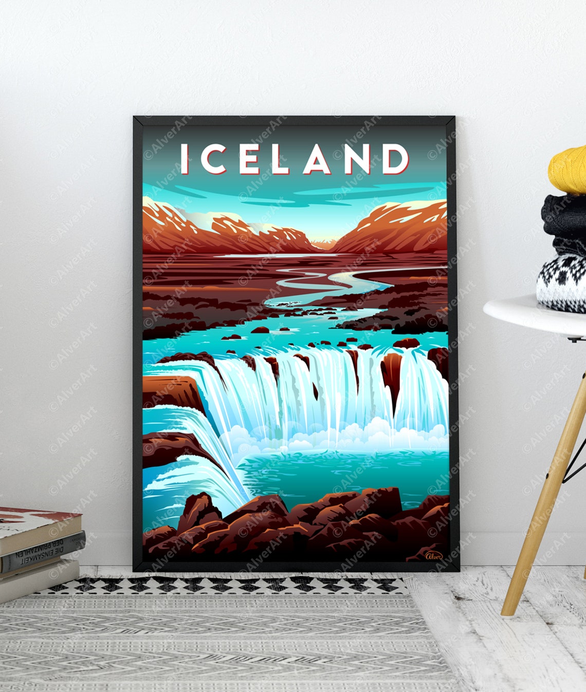 Iceland Waterfall Glacial River Volcanic Highlands Travel Poster - Image 3