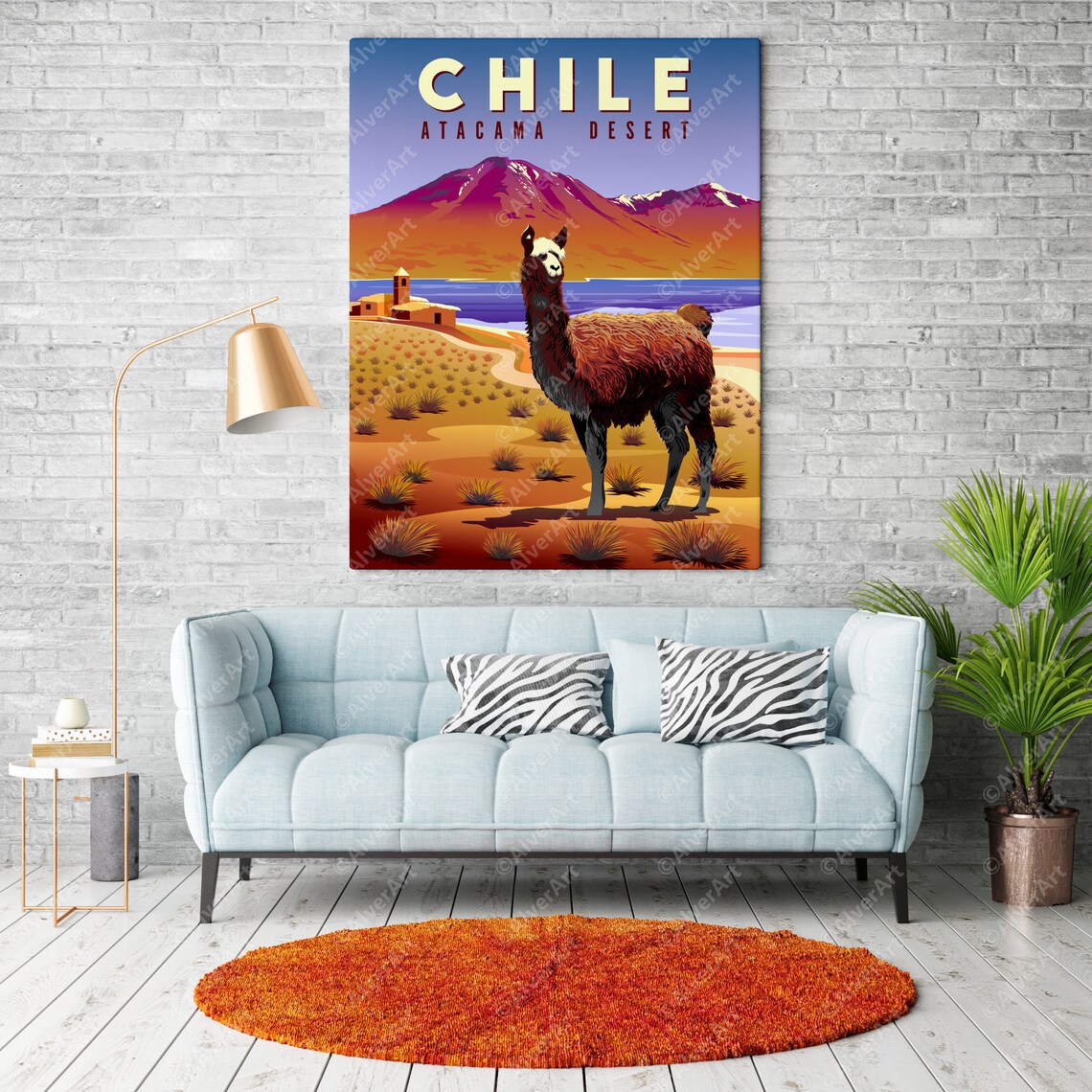 Chile Atacama Desert Llama Salt Flat Volcano Peaks Travel Poster - Image 2