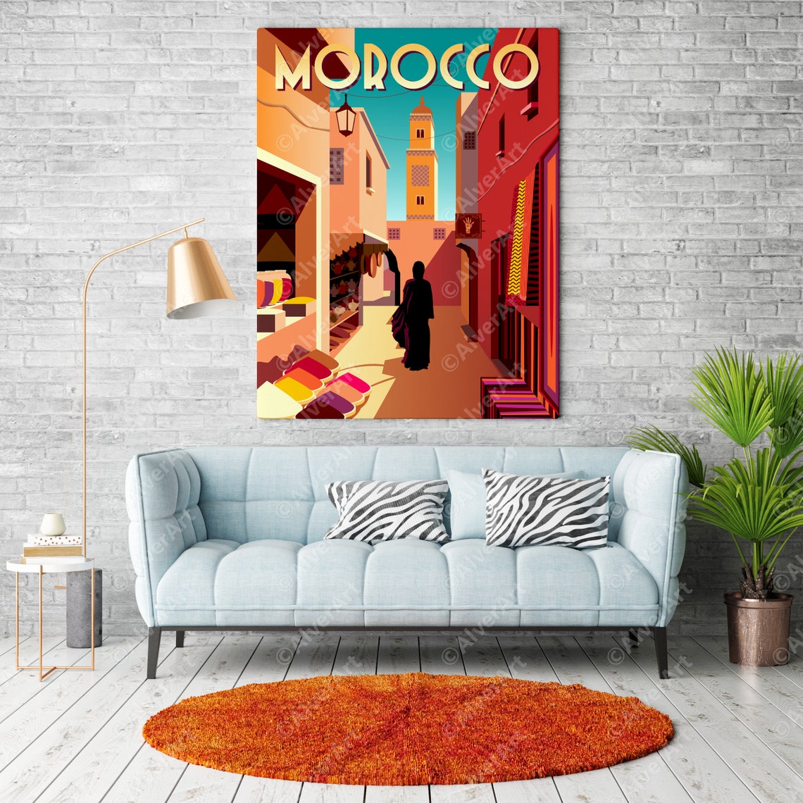 Morocco Marrakech Souk Medina Minaret Colorful Travel Poster - Image 2