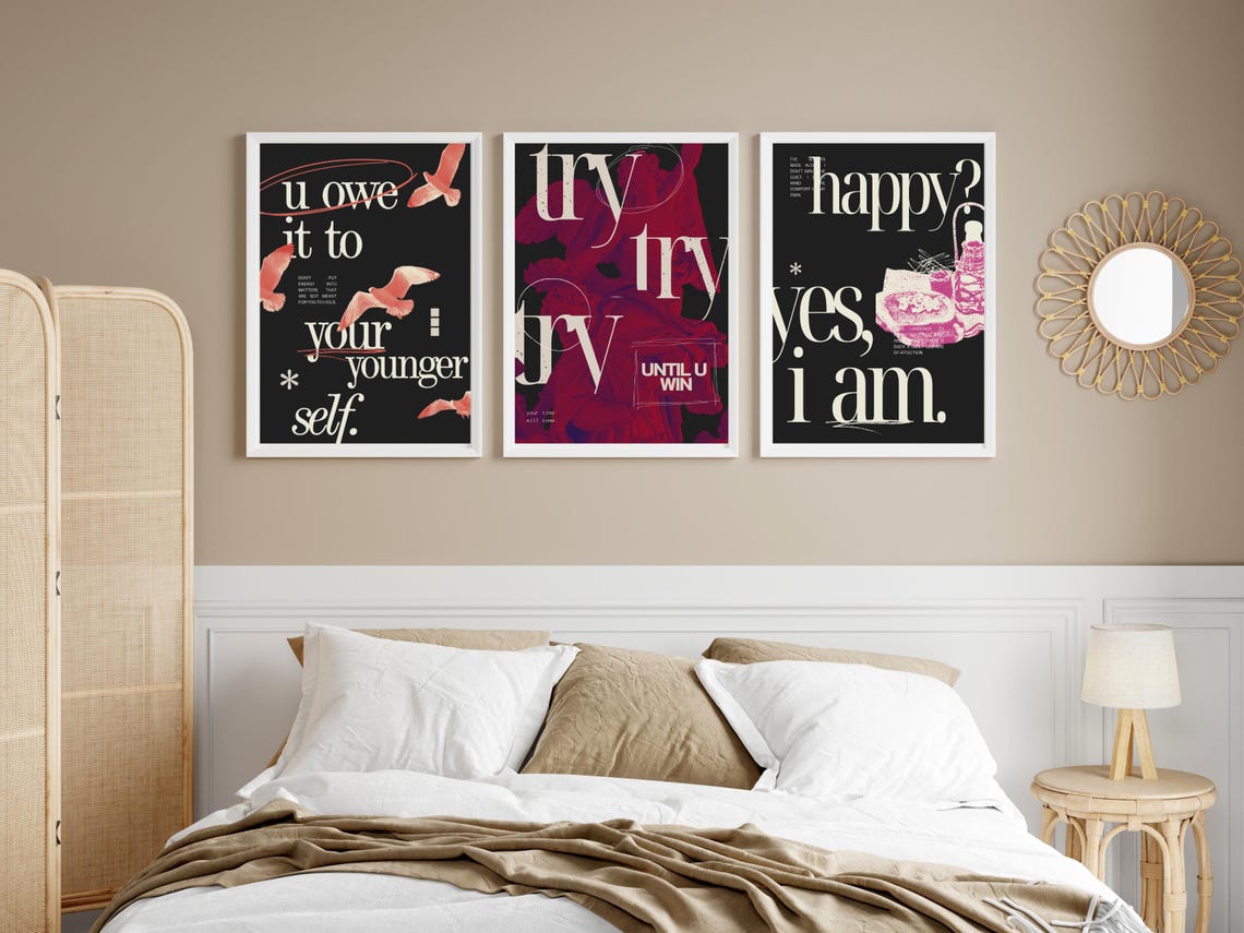 Happy Yes I Am Maximalist Quote Poster Black Pink Risograph Food Art - Image 2