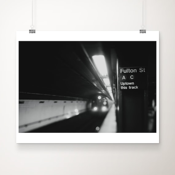 Fulton Street Subway Station Black And White New York Poster
