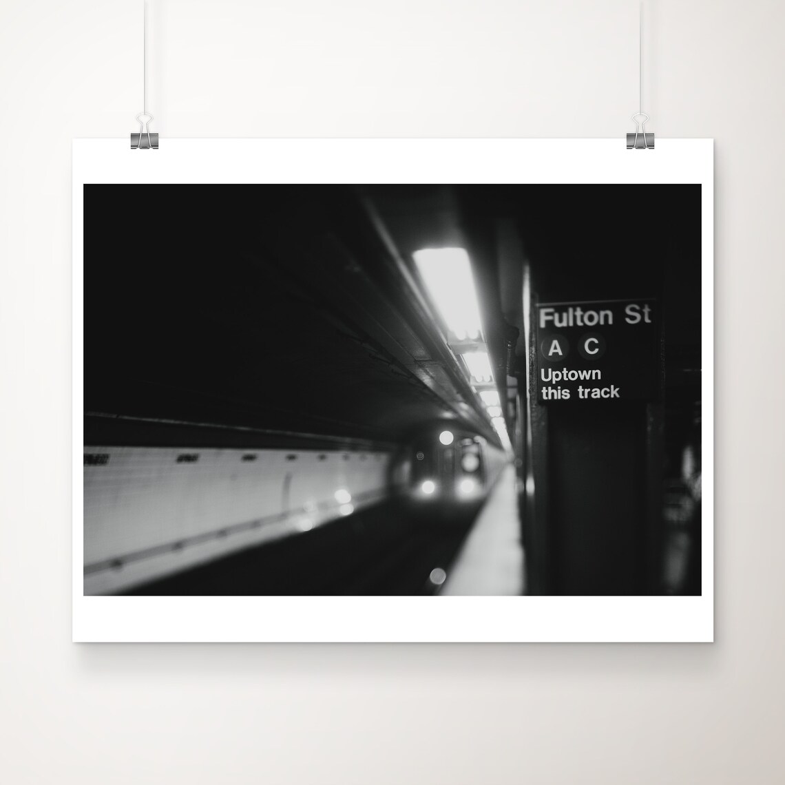 Fulton Street Subway Station Black And White New York Poster
