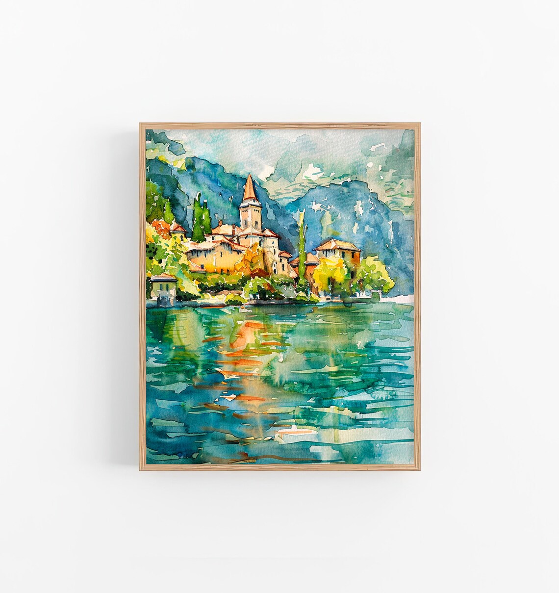 Lake Annecy Watercolor Art Print, France Landscape