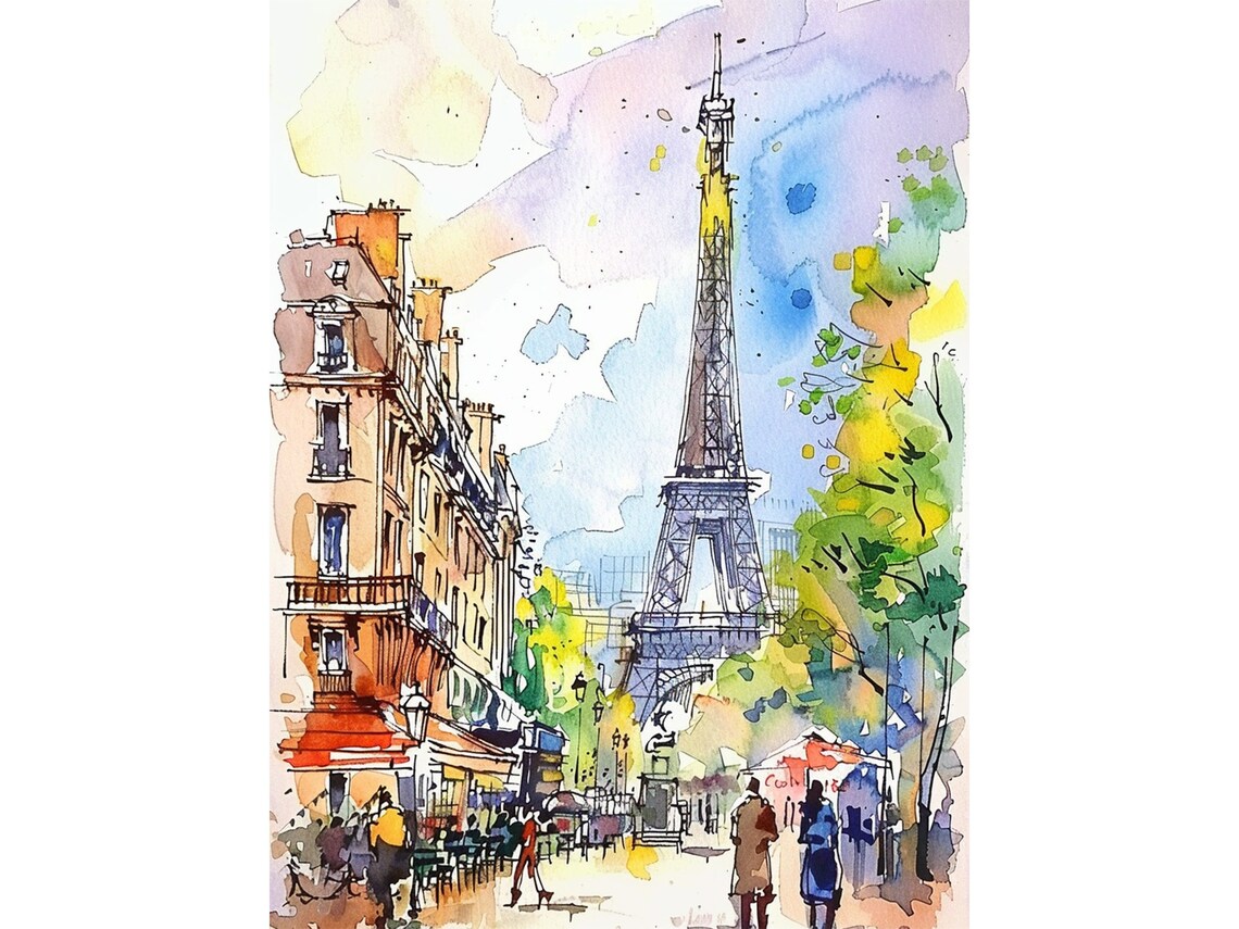 Paris Watercolor Travel Art Poster
