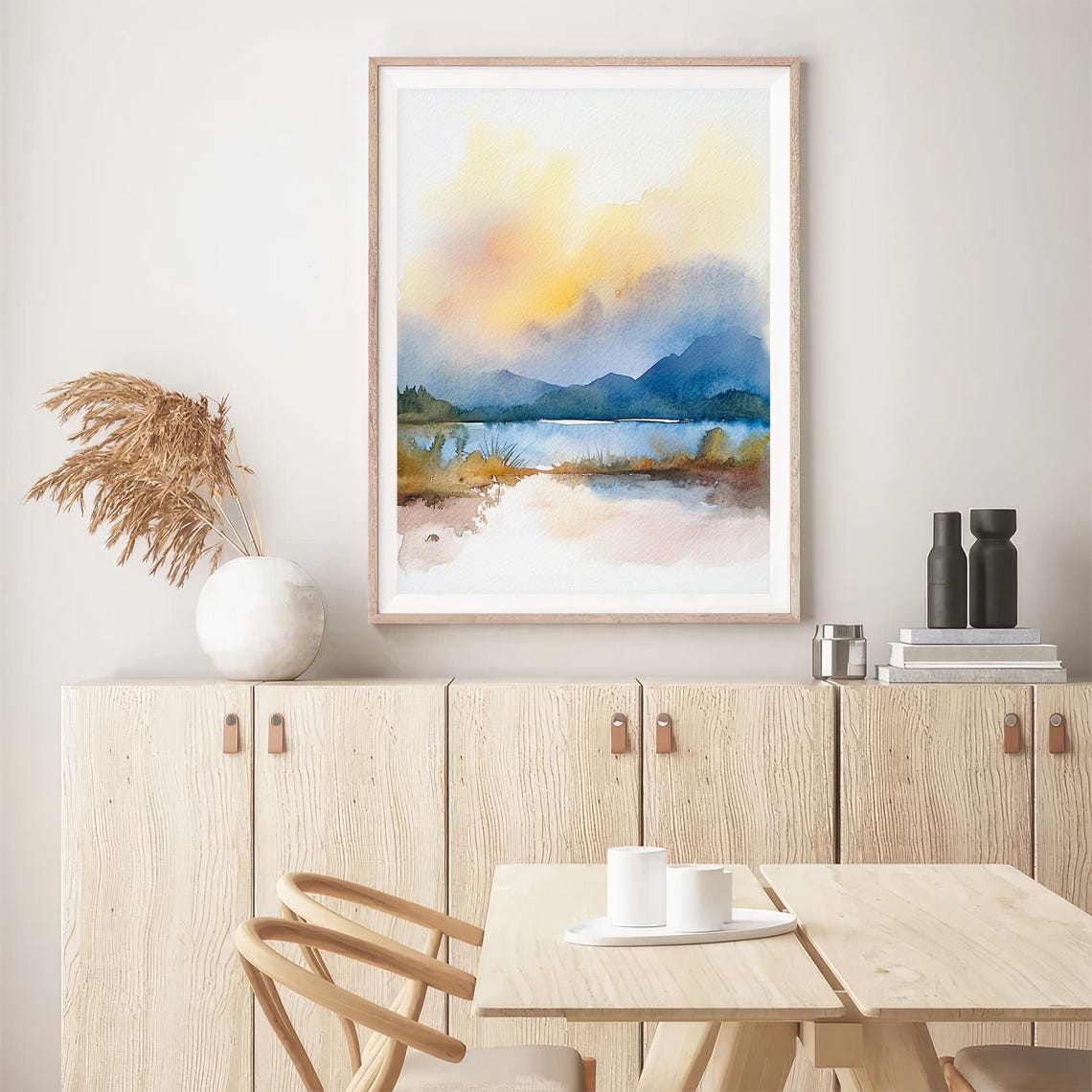 Scottish Highlands Misty Lake Calm Water Reflections Watercolor Poster - Image 5