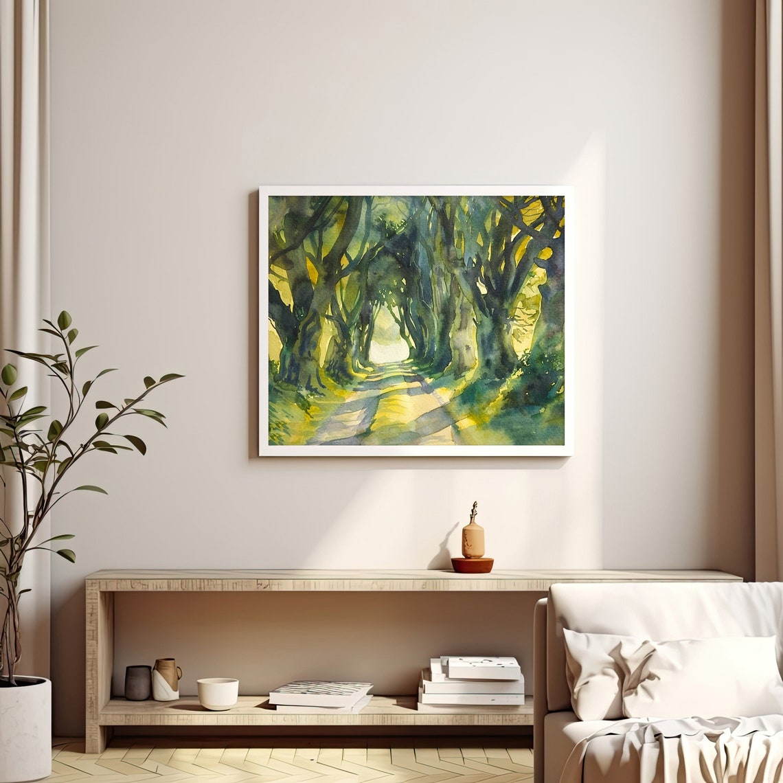 Dark Hedges Ireland Ancient Beech Tree Tunnel Watercolor Poster - Image 2