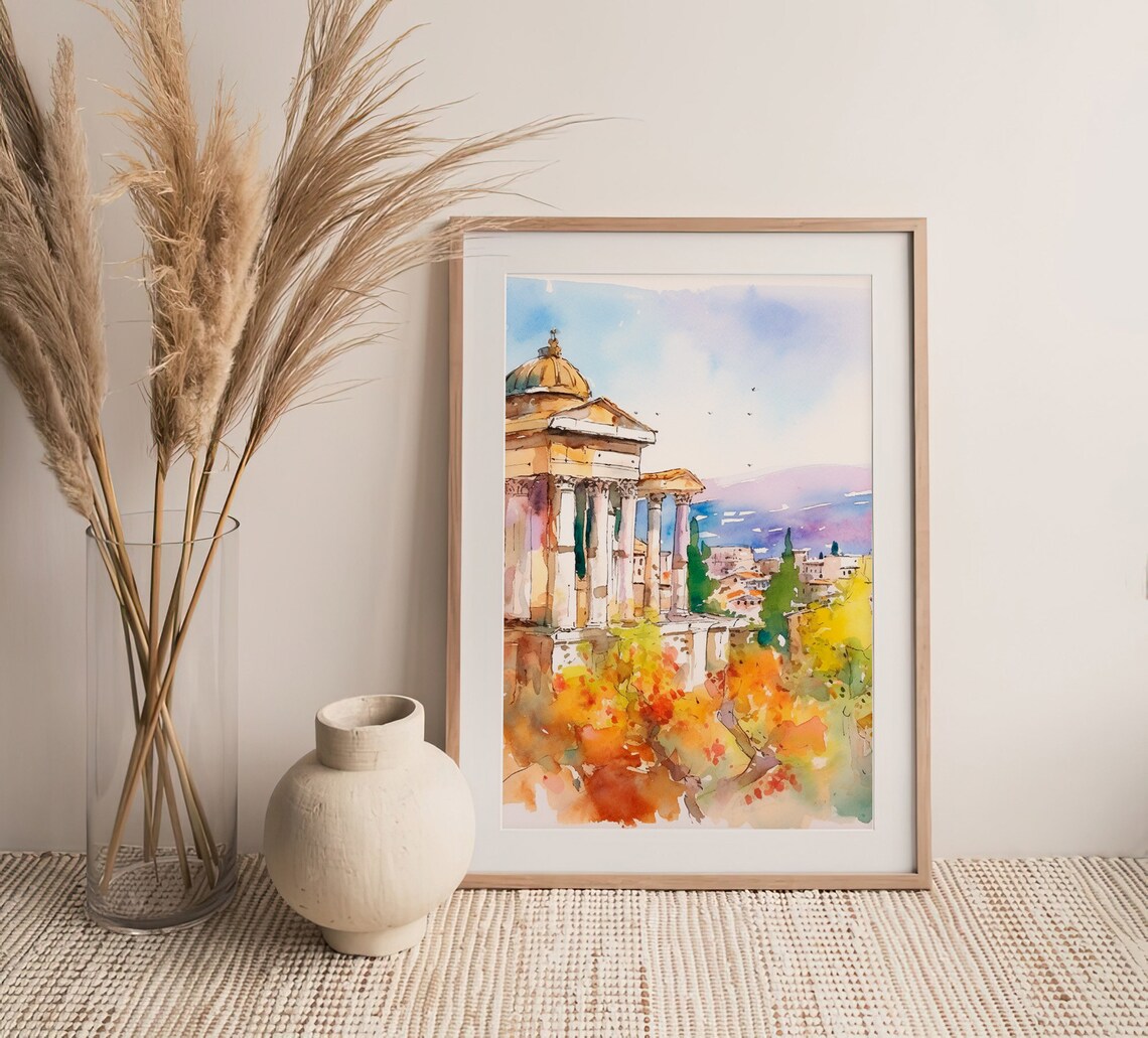 Athens Watercolor Painting Greece Sights Travel Poster - Image 3
