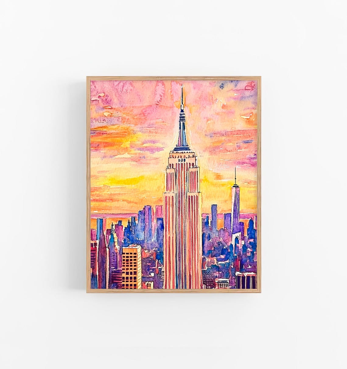Empire State Building Sunset New York Skyline Watercolor Poster