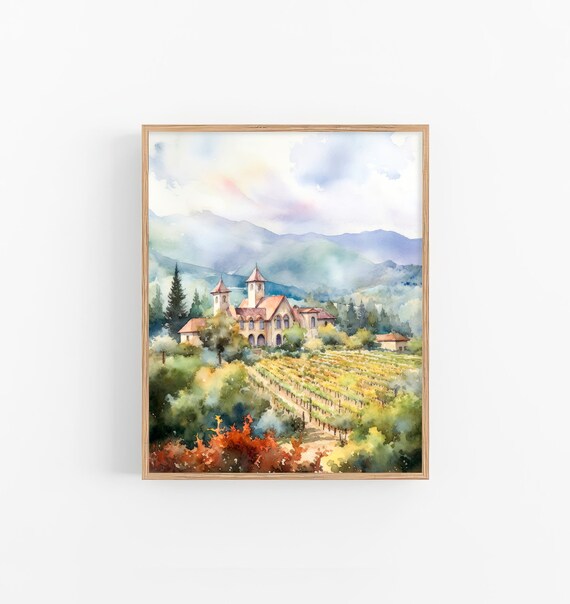 Napa Valley Painting California Watercolor Landscape Vineyard Art Print By Feelingprints
