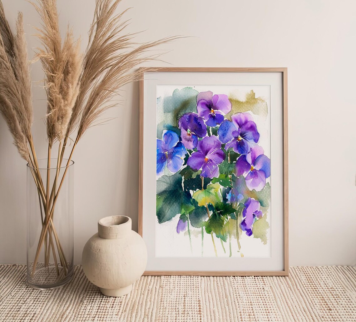 Violet Flowers Watercolor Floral Art Print - Image 4
