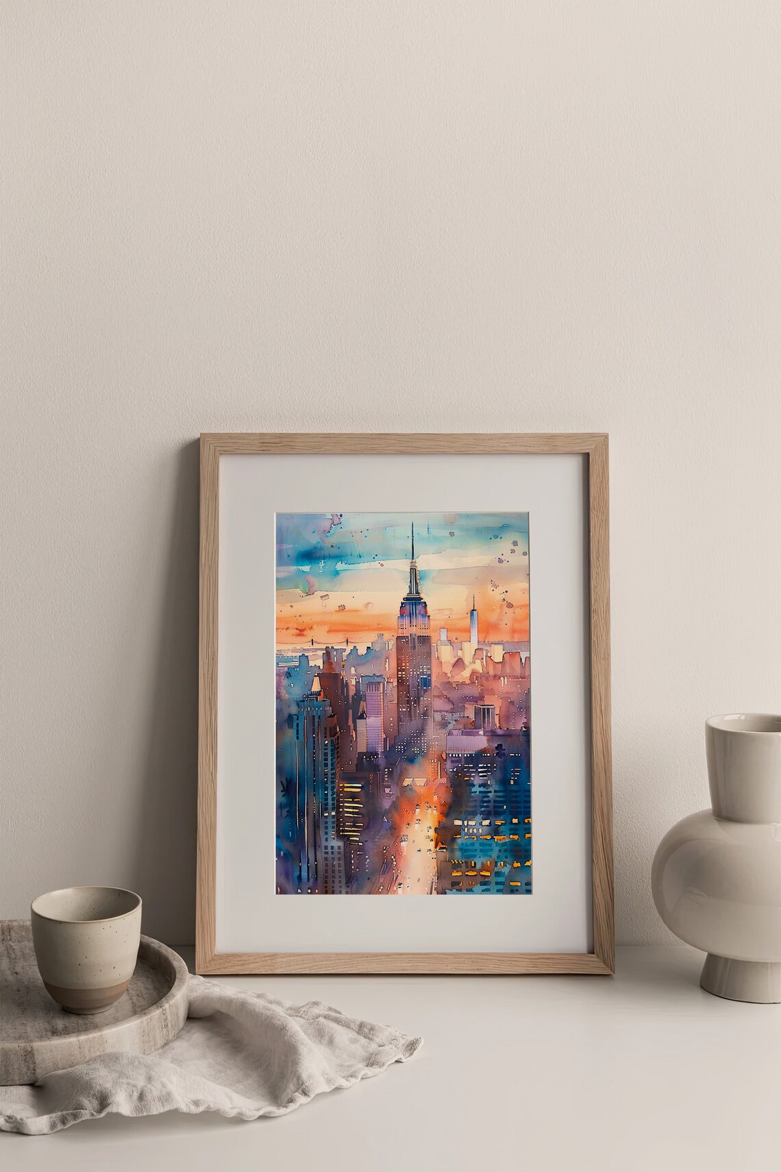 New York Sunset Skyline Watercolor Art Print - Image 4