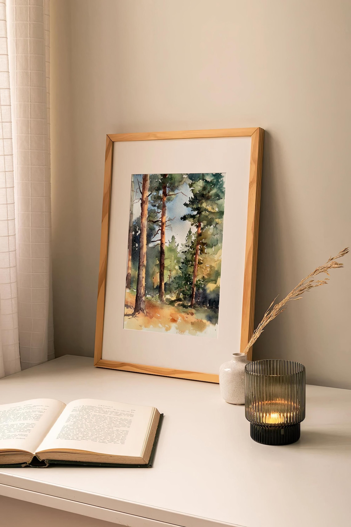Sunlit Pine Forest Watercolor Trees Nature Woodland Art Poster - Image 2