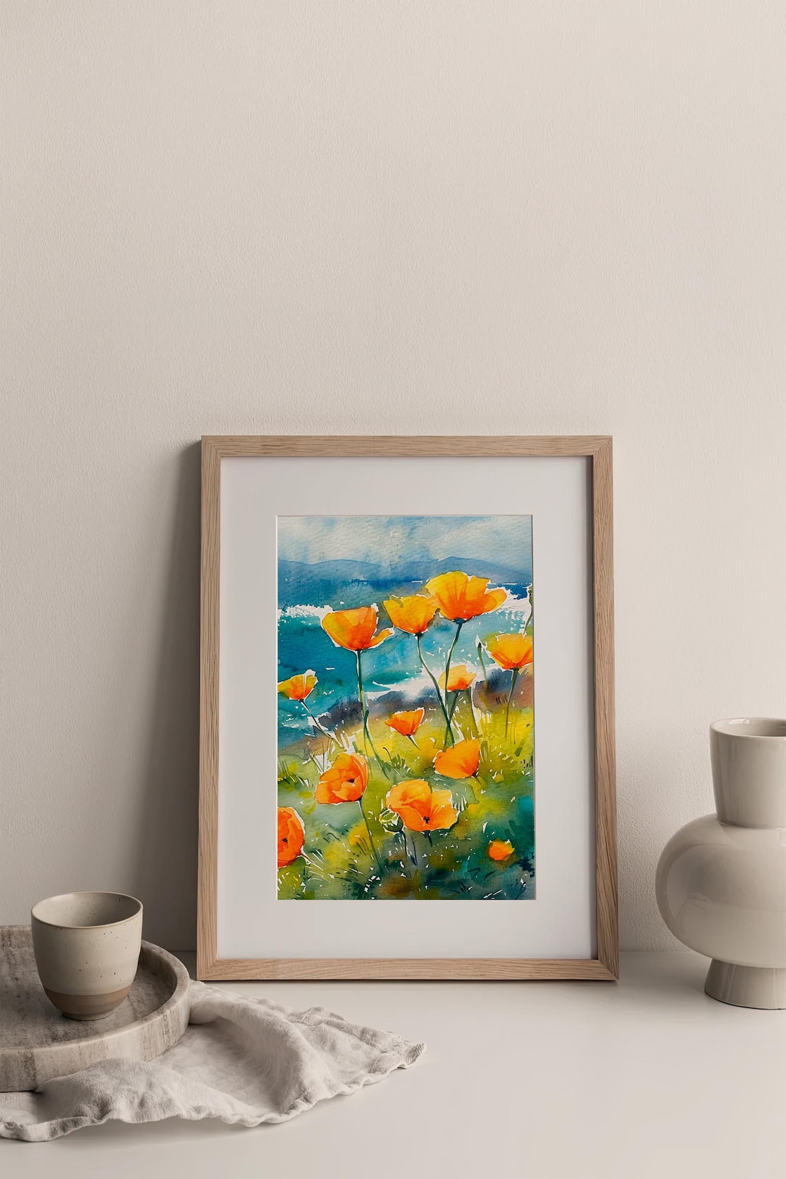 California Poppies Watercolor Art Print, Coastline - Image 3