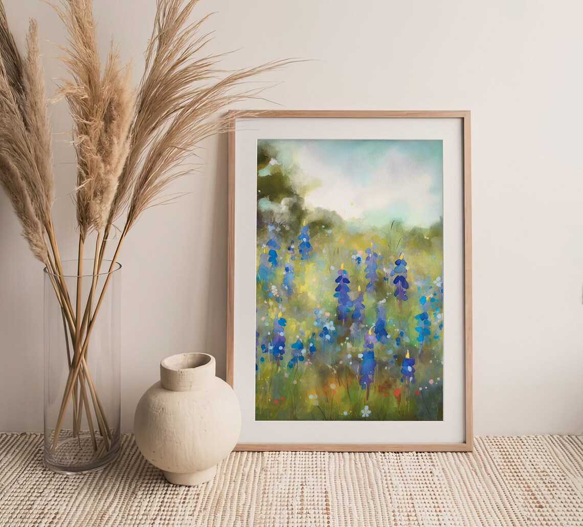 Texas Bluebonnets Fields Watercolor Art Print - Image 5