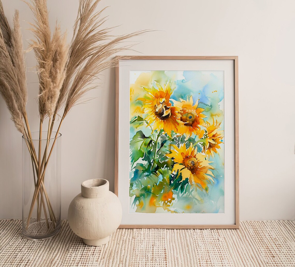 Sunflowers Watercolor Floral Art Print, Botanical Decor - Image 4