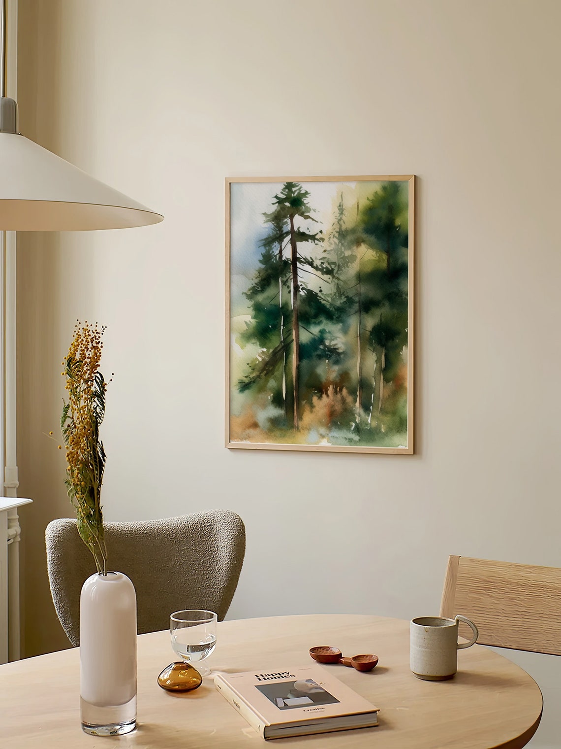 Tall Pine Trees Evergreen Misty Forest Watercolor Nature Art Poster - Image 2
