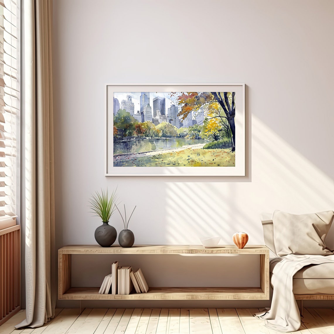 Stunning Central Park Autumn New York City Skyline Watercolor Poster - Image 5