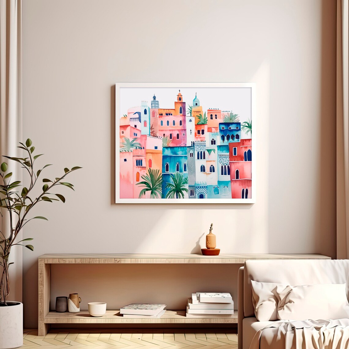 Morocco City Watercolor North Africa Medina Colorful Houses Art Print - Image 3