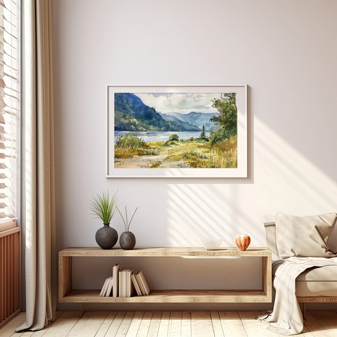 Columbia Gorge River Valley Mountain Landscape Watercolor Poster - Image 3